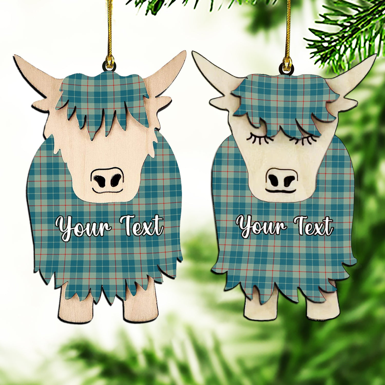 ScotsTee Shop Scottish Barclay Hunting #2 Ancient Clan Couple Tartan Highland Cow Ornament Acrylic