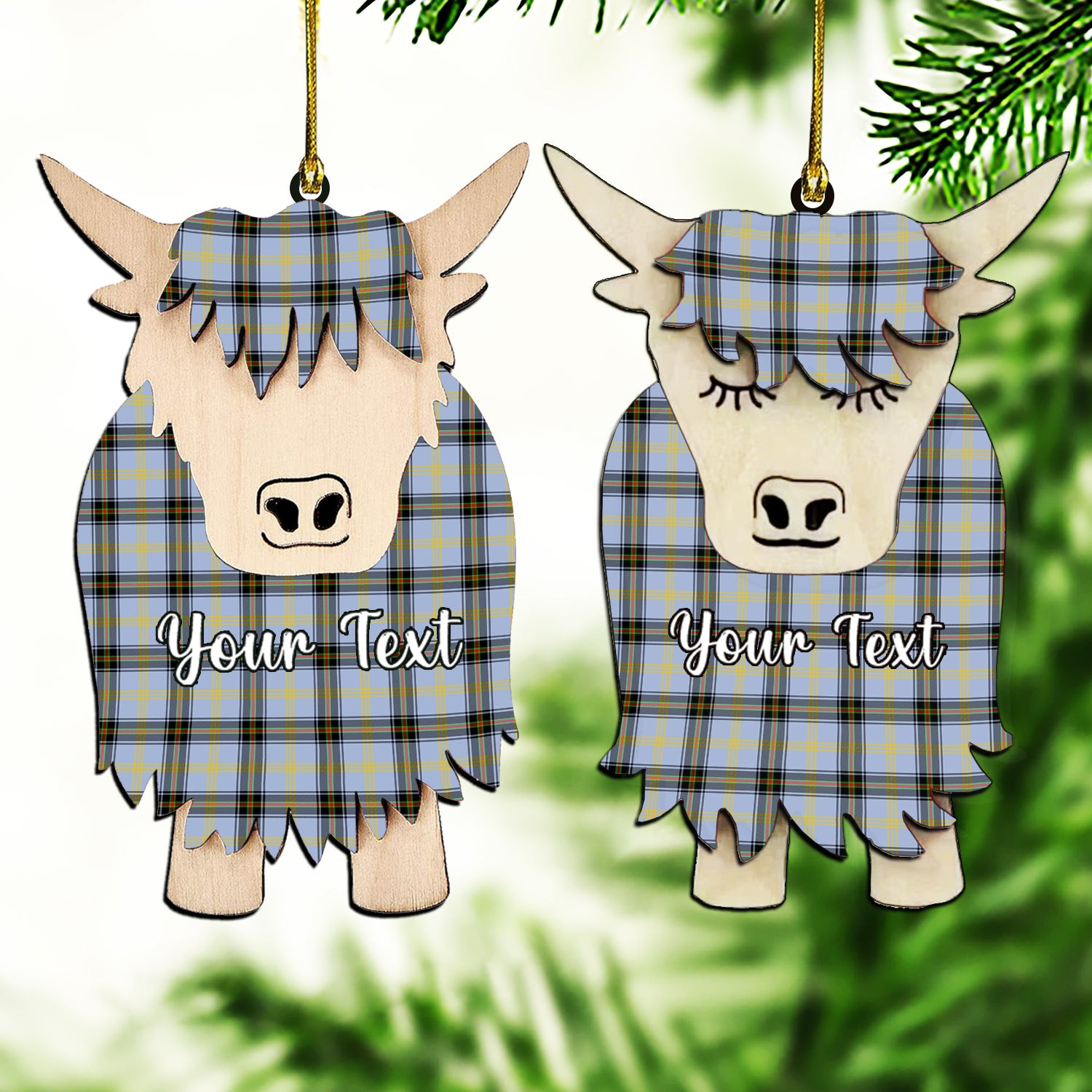 ScotsTee Shop Scottish Bell of the Borders SC Couple Tartan Highland Cow Ornament Acrylic