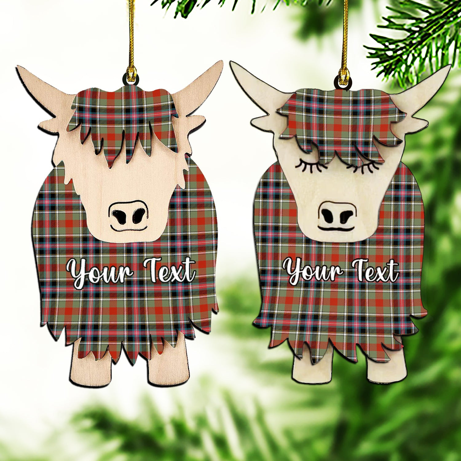 ScotsTee Shop Scottish Bruce of Kinnaird Ancient Couple Tartan Highland Cow Ornament Acrylic