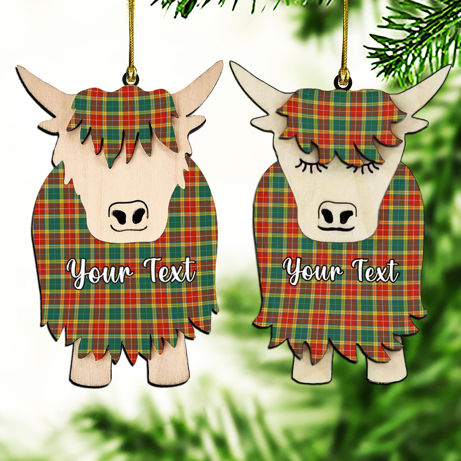 ScotsTee Shop Scottish Buchanan Old Sett Couple Tartan Highland Cow Ornament Acrylic