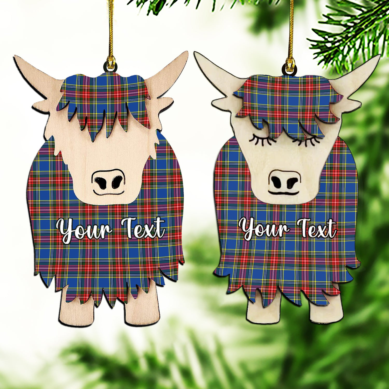 ScotsTee Shop Scottish Bethune Couple Tartan Highland Cow Ornament Acrylic
