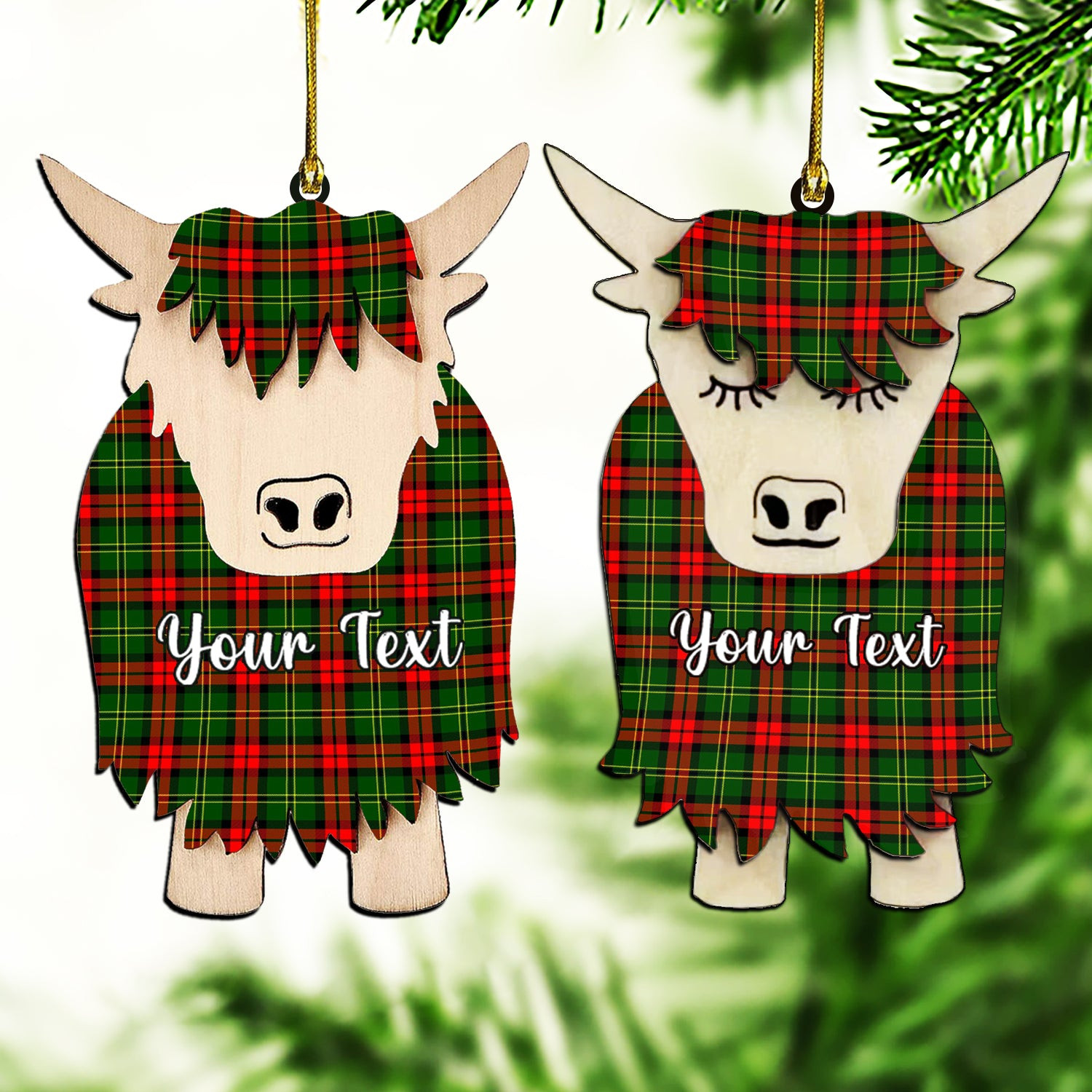 ScotsTee Shop Scottish Blackstock Couple Tartan Highland Cow Ornament Acrylic