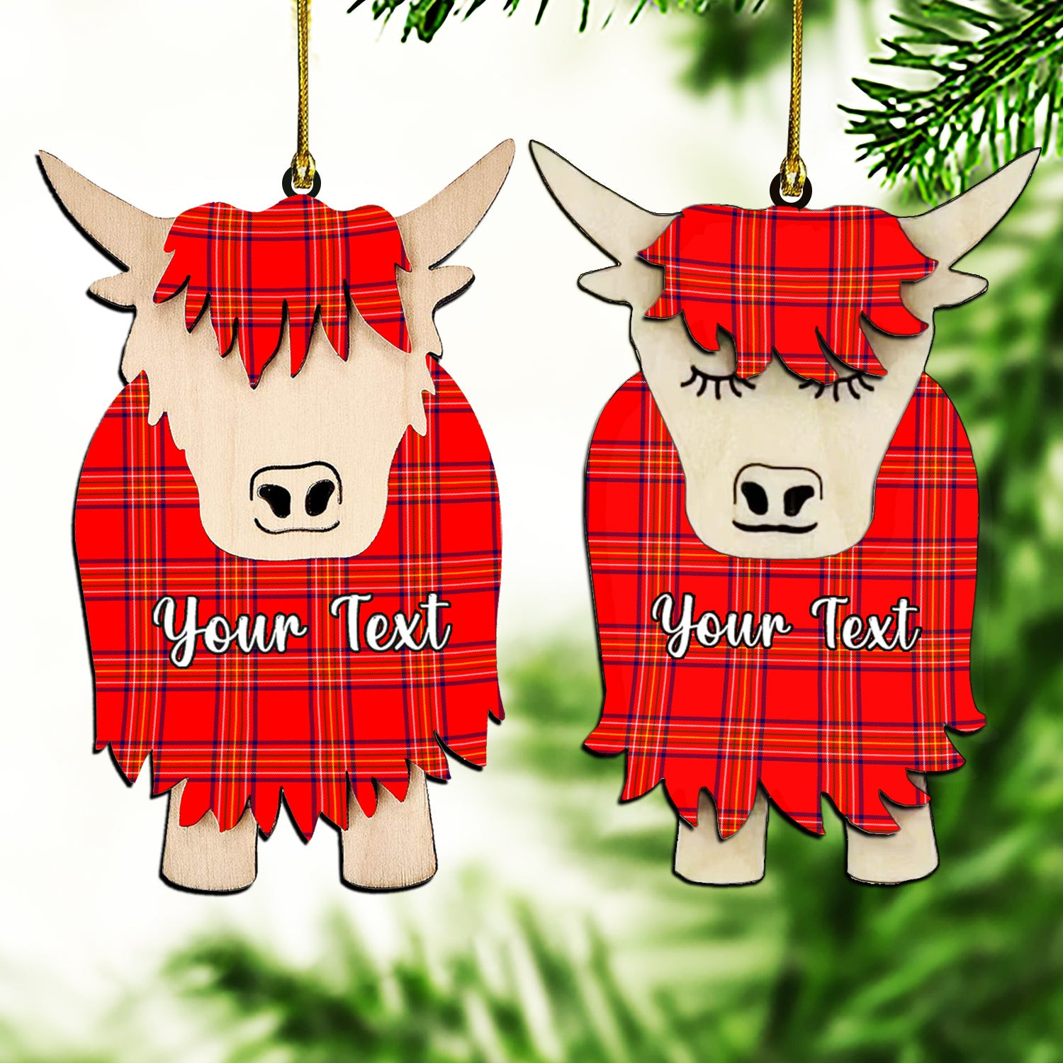 ScotsTee Shop Scottish Burnett Modern Couple Tartan Highland Cow Ornament Acrylic