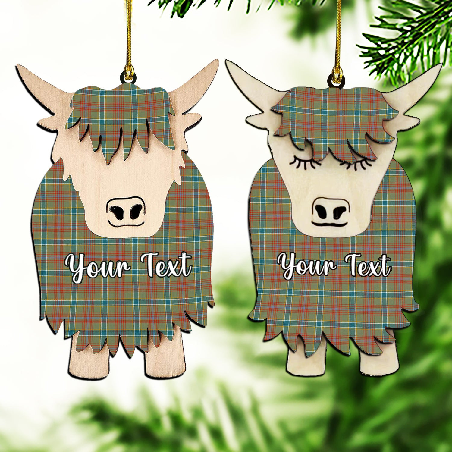 ScotsTee Shop Scottish Currie of Arran Ancient Clan Couple Tartan Highland Cow Ornament Acrylic