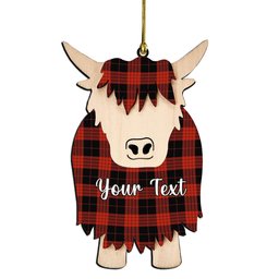 ScotsTee Shop Scottish Cameron Black and Red Ancient Couple Tartan Highland Cow Ornament Acrylic