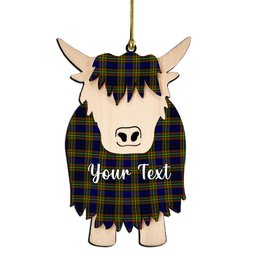 ScotsTee Shop Scottish Clelland Modern Couple Tartan Highland Cow Ornament Acrylic