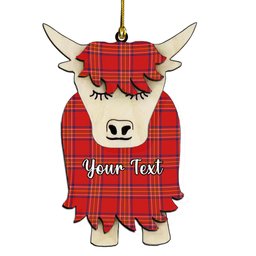 ScotsTee Shop Scottish Burnett of Leys Modern Couple Tartan Highland Cow Ornament Acrylic