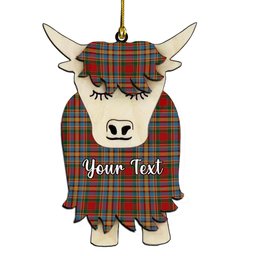 ScotsTee Shop Scottish Chattan brown stripe variation Couple Tartan Highland Cow Ornament Acrylic