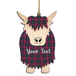 ScotsTee Shop Scottish Crawford Red Modern Couple Tartan Highland Cow Ornament Acrylic