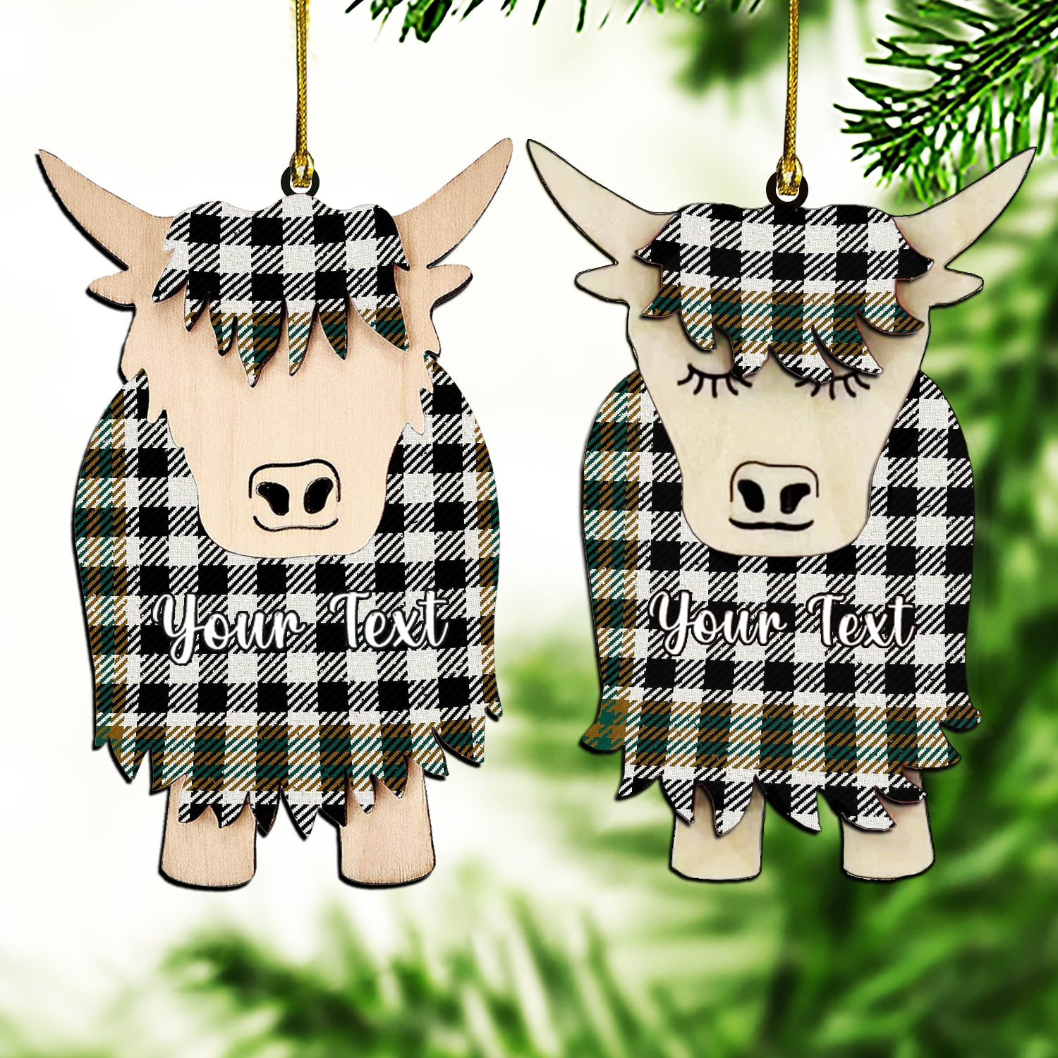 ScotsTee Shop Scottish Burns Check Modern Couple Tartan Highland Cow Ornament Acrylic