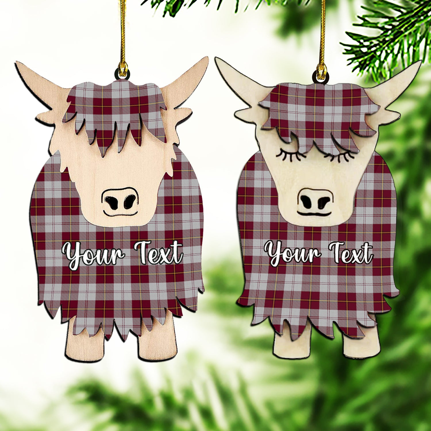 ScotsTee Shop Scottish Cunningham Dress Burgundy Dance Couple Tartan Highland Cow Ornament Acrylic