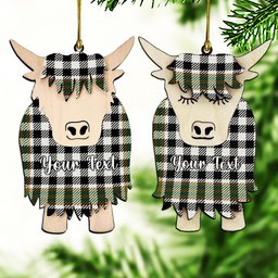 ScotsTee Shop Scottish Burns Check Ancient Couple Tartan Highland Cow Ornament Acrylic