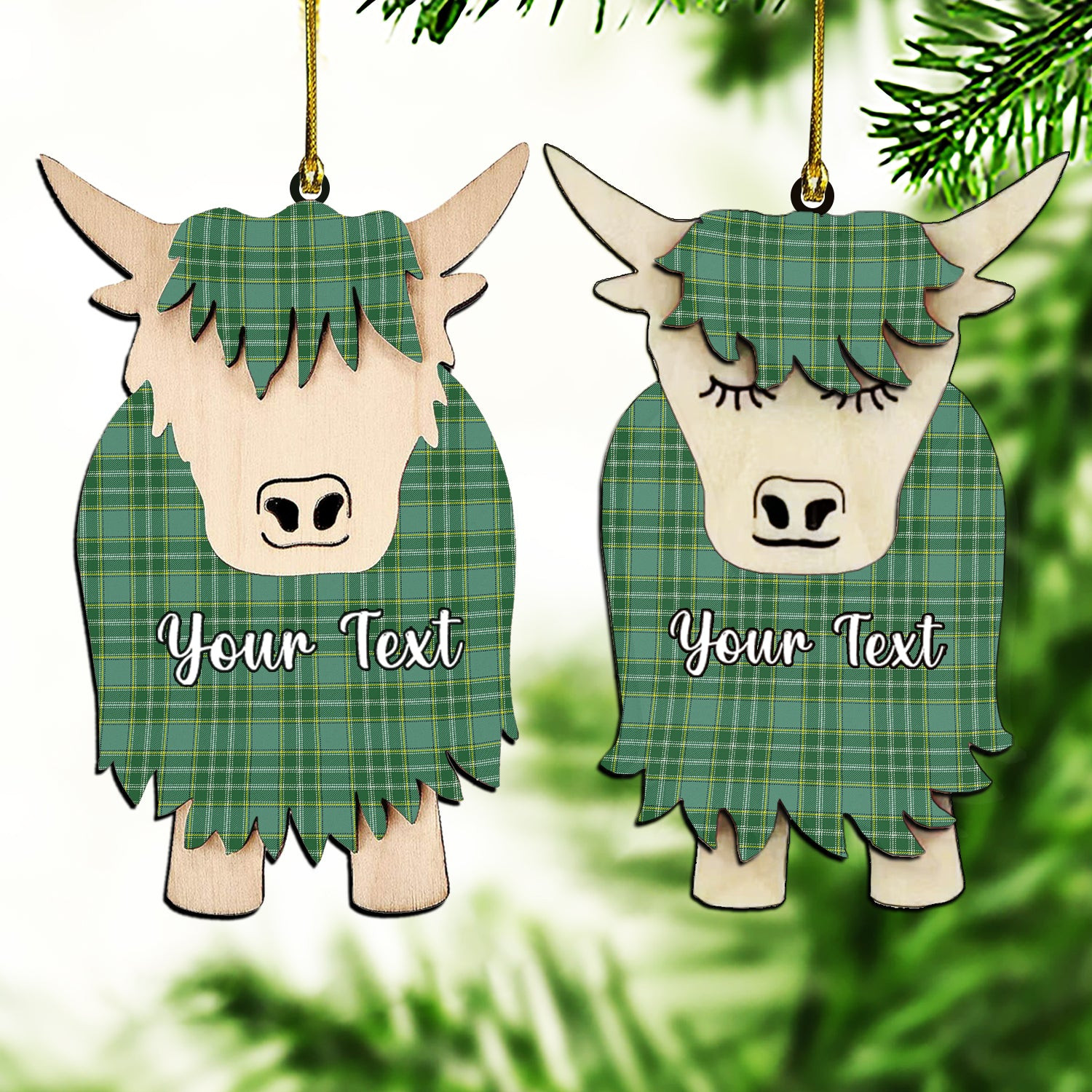 ScotsTee Shop Scottish Currie Modern Couple Tartan Highland Cow Ornament Acrylic
