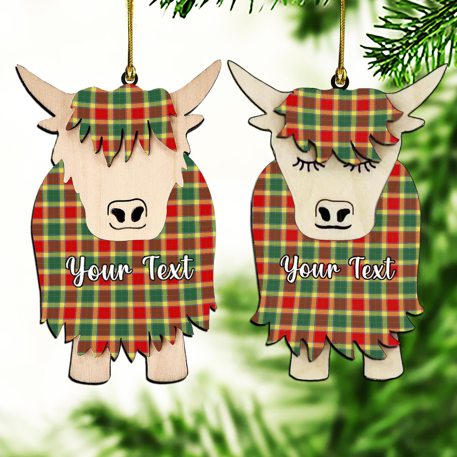 ScotsTee Shop Scottish Gibsone Modern Couple Tartan Highland Cow Ornament Acrylic