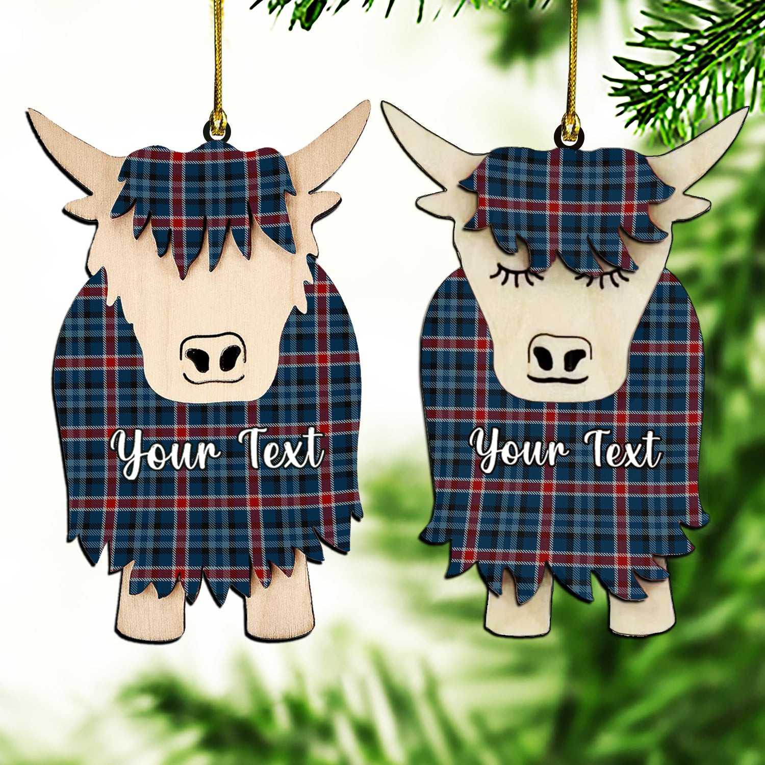 ScotsTee Shop Scottish Gandy of Myrton Couple Tartan Highland Cow Ornament Acrylic