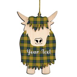 ScotsTee Shop Scottish Fraser Yellow Couple Tartan Highland Cow Ornament Acrylic