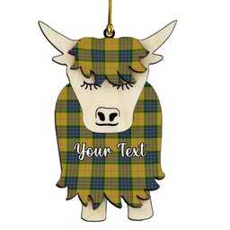 ScotsTee Shop Scottish Fraser Yellow Couple Tartan Highland Cow Ornament Acrylic