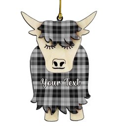 ScotsTee Shop Scottish Erskine Black and White Couple Tartan Highland Cow Ornament Acrylic