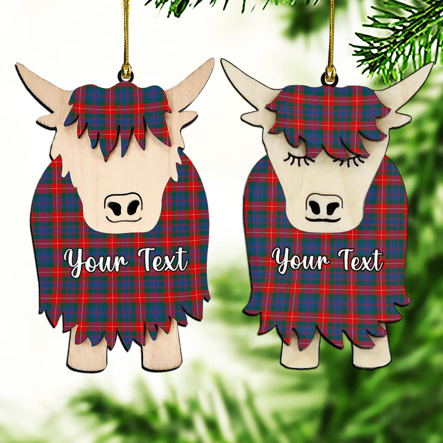 ScotsTee Shop Scottish Fraser of Lovat Modern Couple Tartan Highland Cow Ornament Acrylic