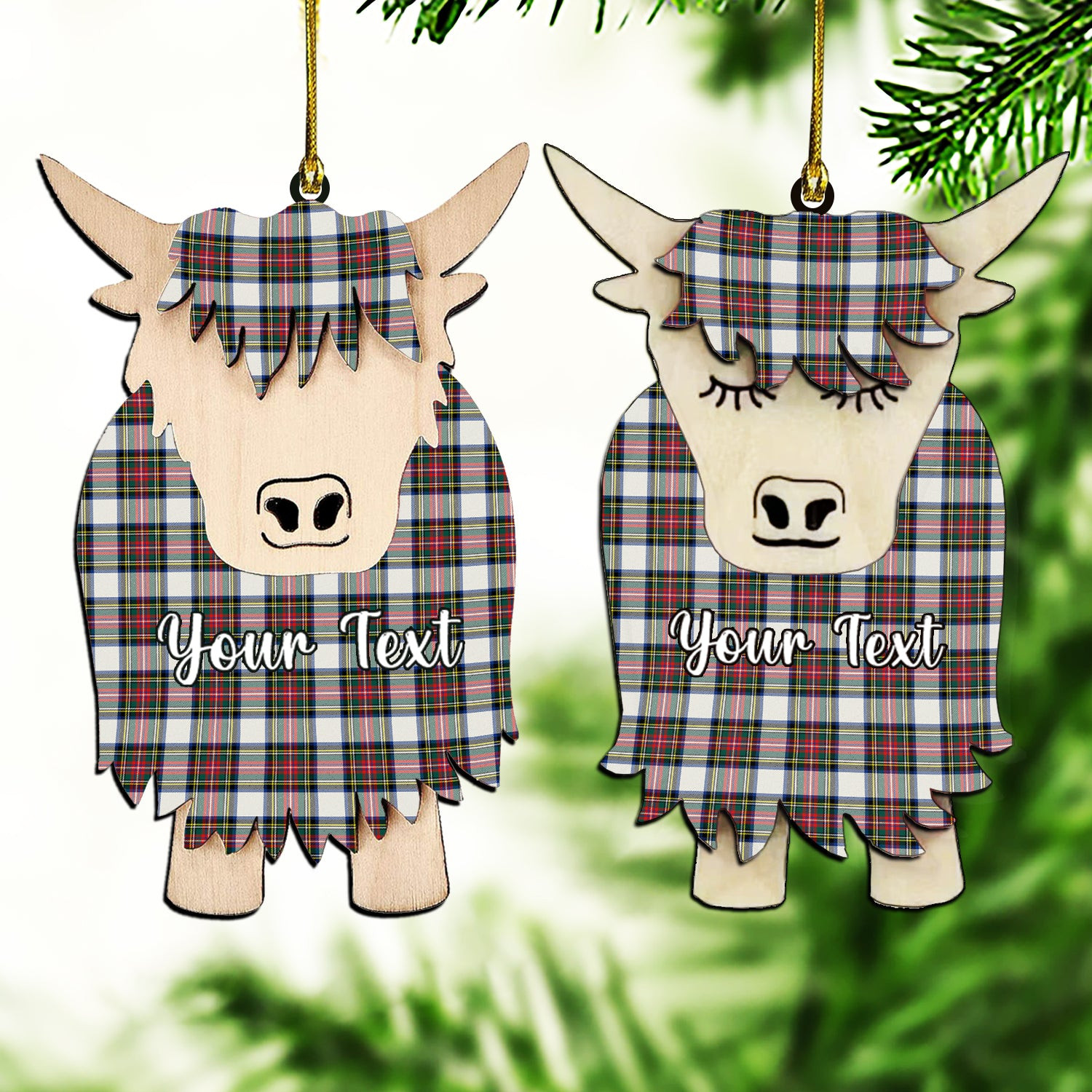 ScotsTee Shop Scottish Dennistoun Couple Tartan Highland Cow Ornament Acrylic