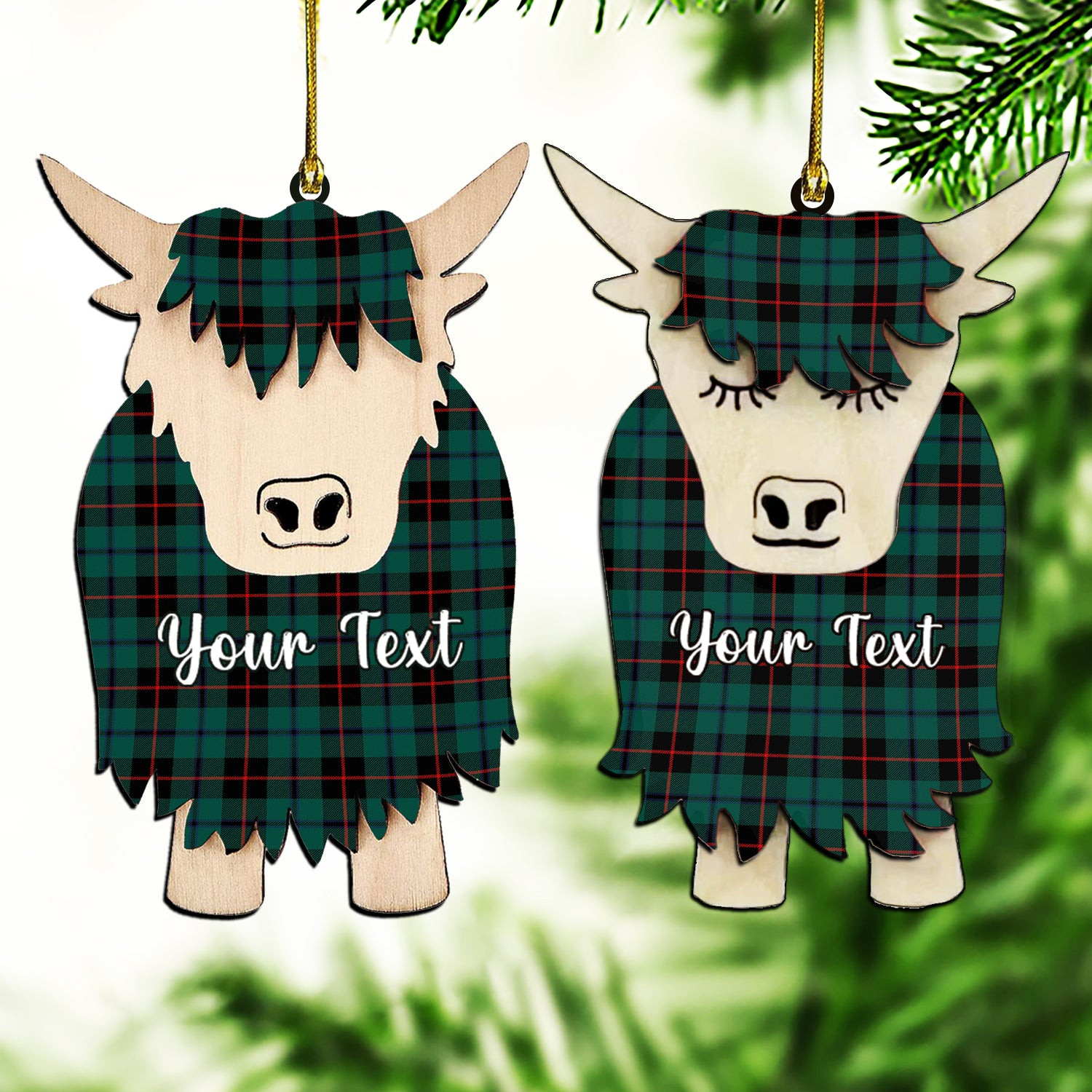 ScotsTee Shop Scottish Douglas Black Modern Couple Tartan Highland Cow Ornament Acrylic