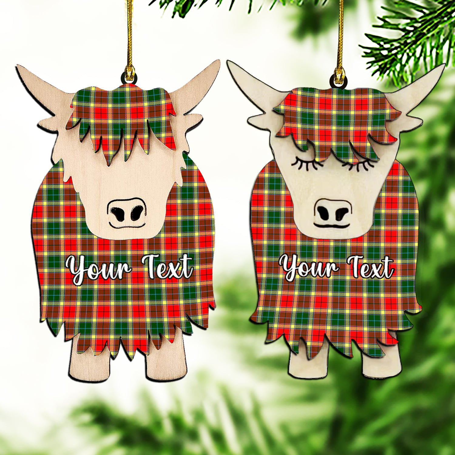ScotsTee Shop Scottish Gibsone Couple Tartan Highland Cow Ornament Acrylic