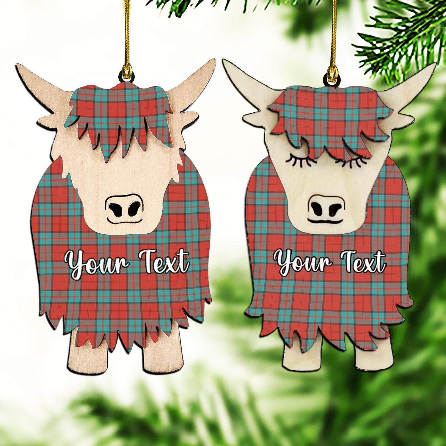ScotsTee Shop Scottish Dunbar Ancient Couple Tartan Highland Cow Ornament Acrylic