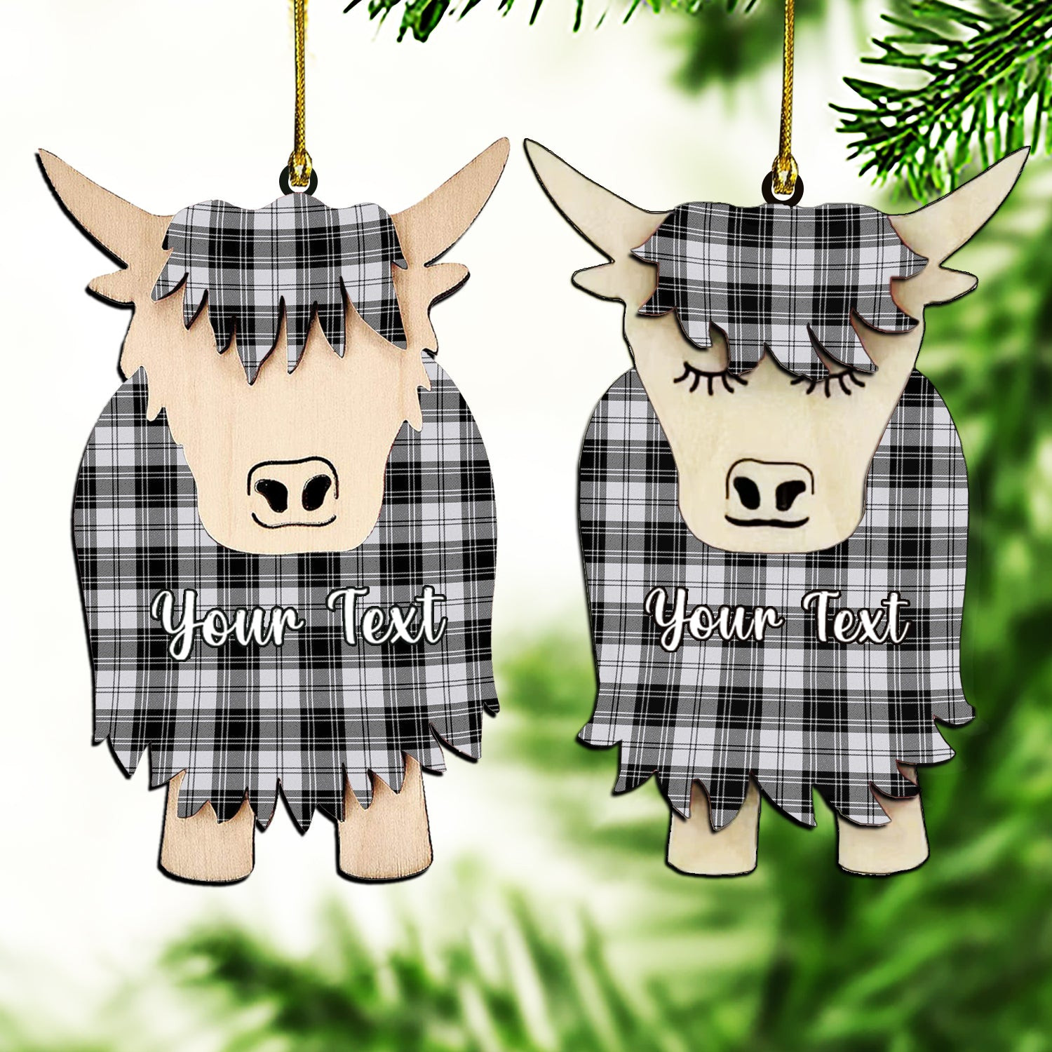 ScotsTee Shop Scottish Douglas Grey Ancient Couple Tartan Highland Cow Ornament Acrylic