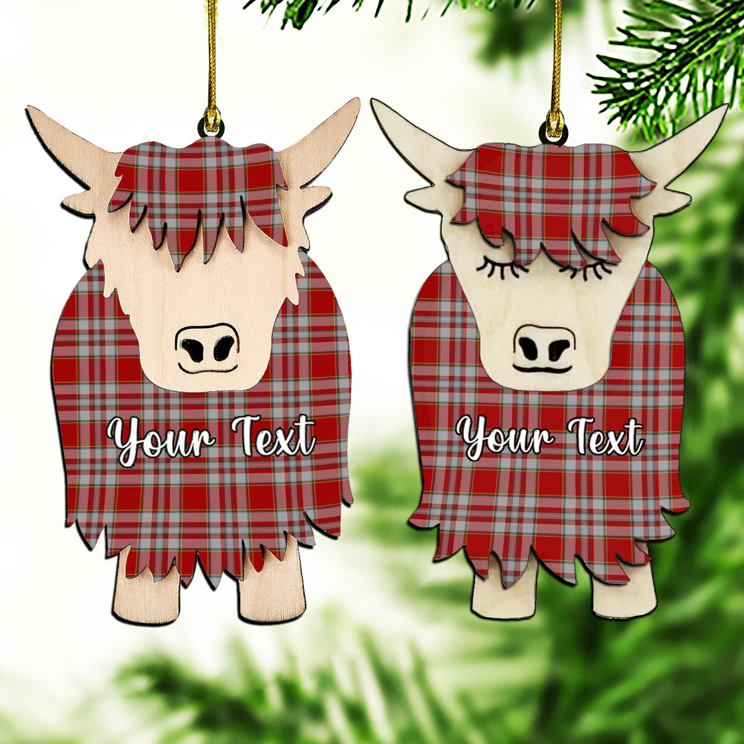 ScotsTee Shop Scottish Drummond of Perth Dress 3 Couple Tartan Highland Cow Ornament Acrylic