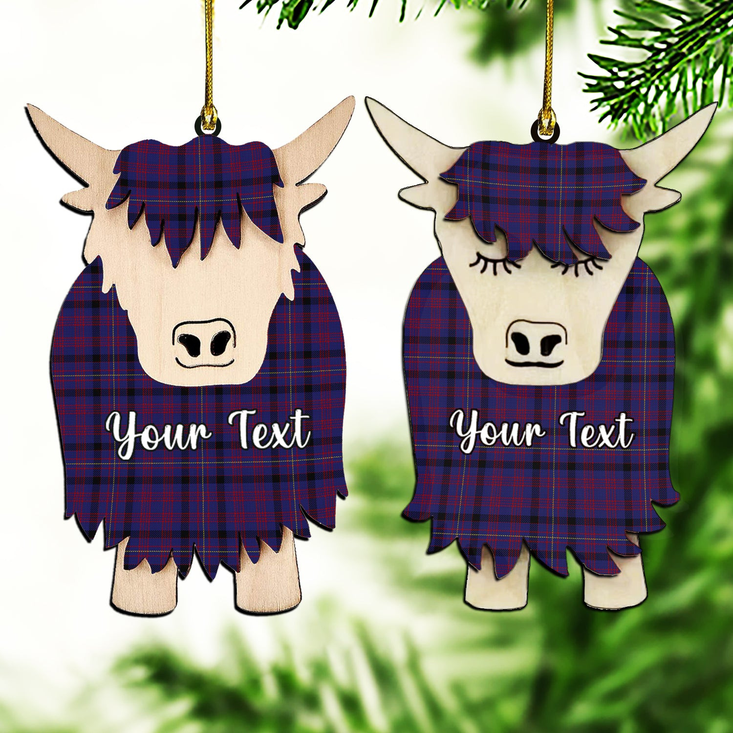 ScotsTee Shop Scottish Dundonald Couple Tartan Highland Cow Ornament Acrylic