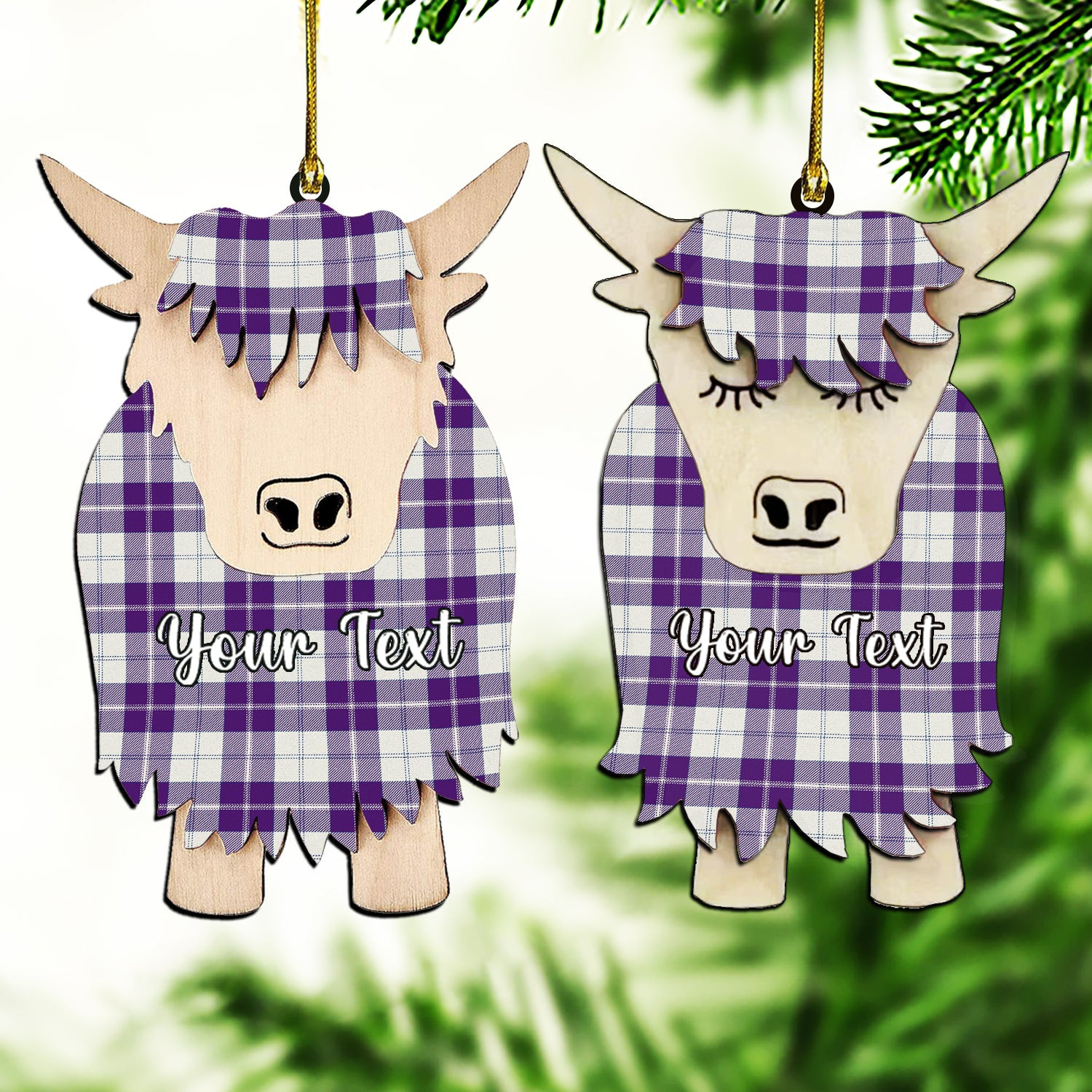 ScotsTee Shop Scottish Dunlop Dress Modern Couple Tartan Highland Cow Ornament Acrylic