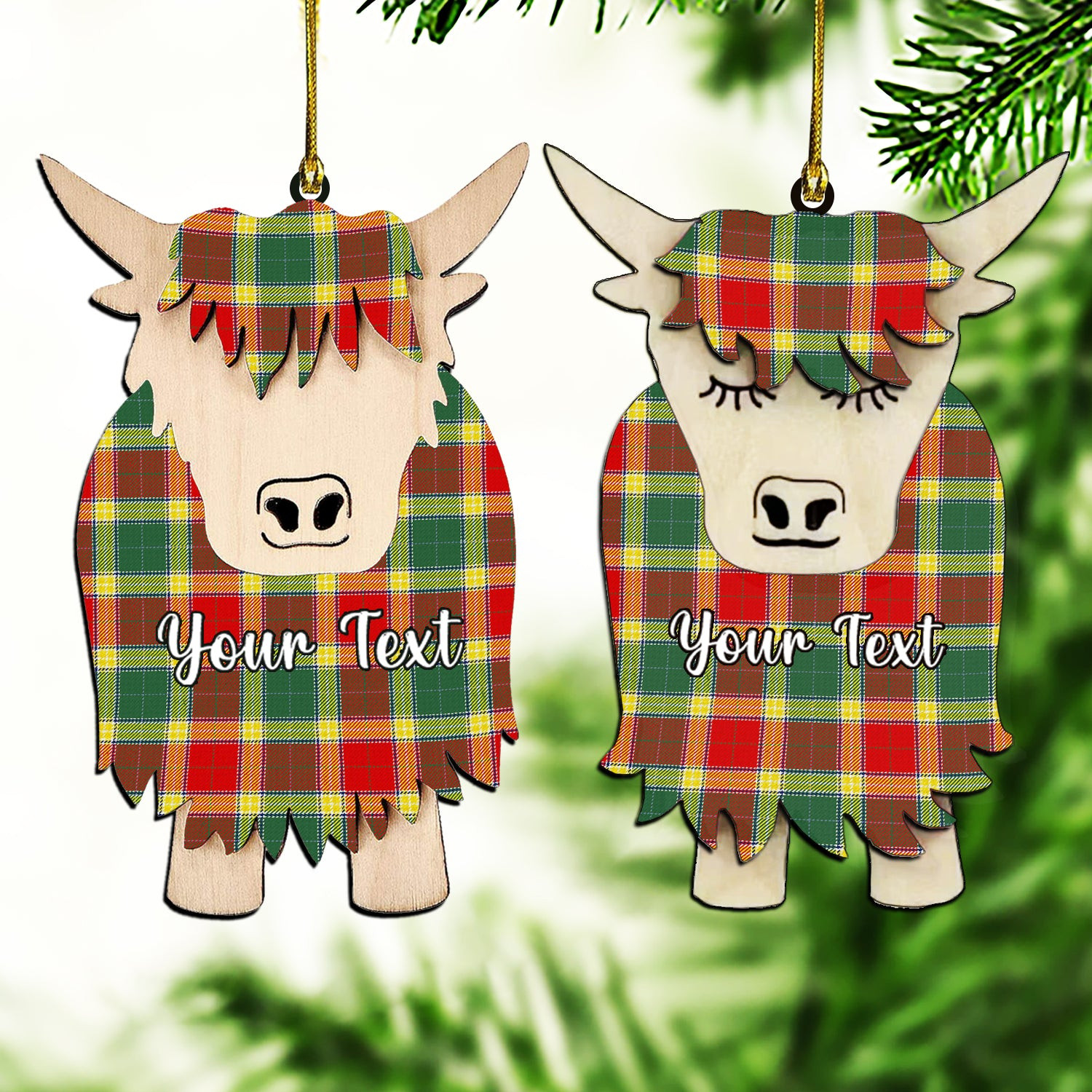 ScotsTee Shop Scottish Gibbs Modern Couple Tartan Highland Cow Ornament Acrylic