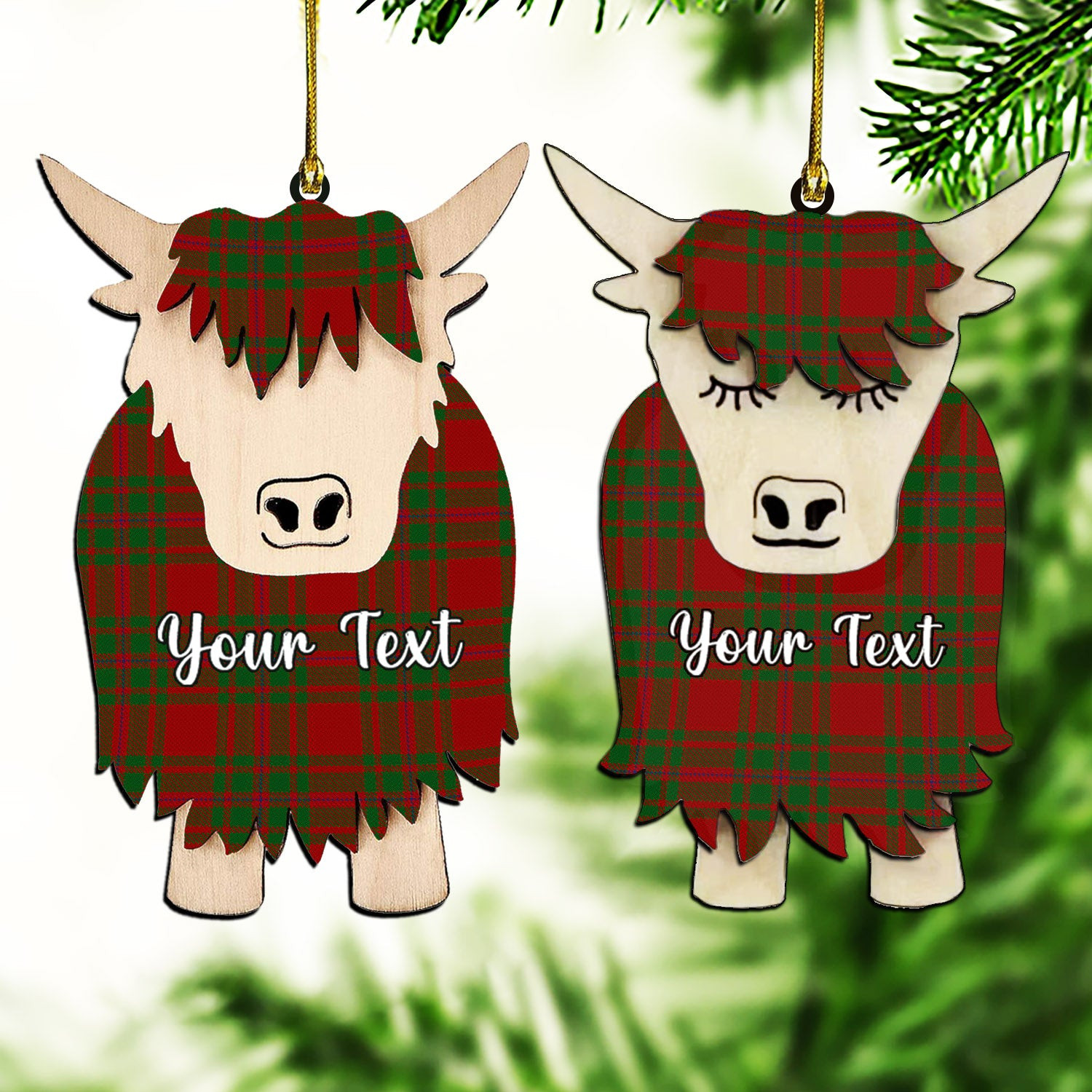 ScotsTee Shop Scottish McIntosh Red Couple Tartan Highland Cow Ornament Acrylic