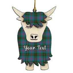 ScotsTee Shop Scottish Wood Ancient Clan Couple Tartan Highland Cow Ornament Acrylic