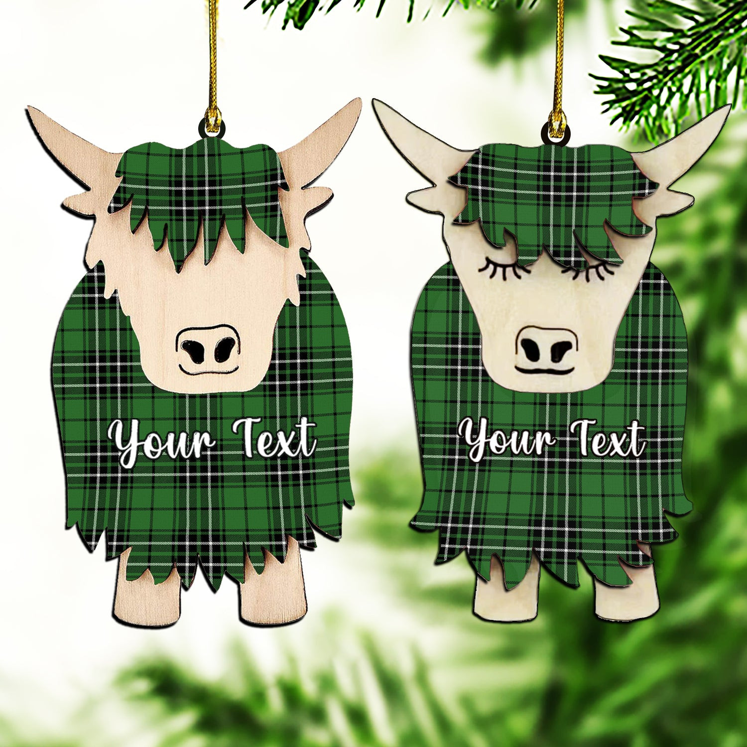 ScotsTee Shop Scottish MacLean of Duart Hunting Ancient Couple Tartan Highland Cow Ornament Acrylic