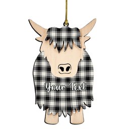 ScotsTee Shop Scottish McPhee B&W Modern Couple Tartan Highland Cow Ornament Acrylic