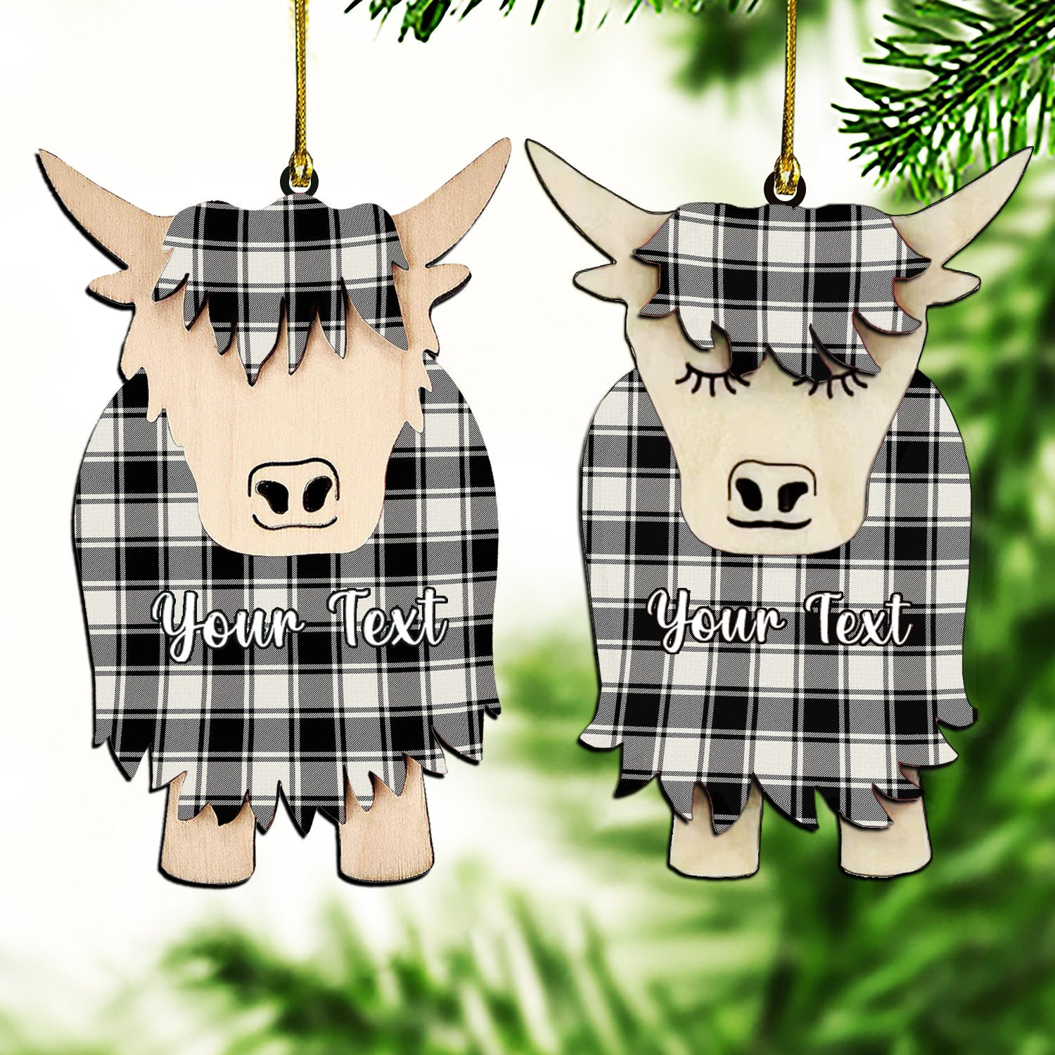 ScotsTee Shop Scottish McPhee B&W Modern Couple Tartan Highland Cow Ornament Acrylic