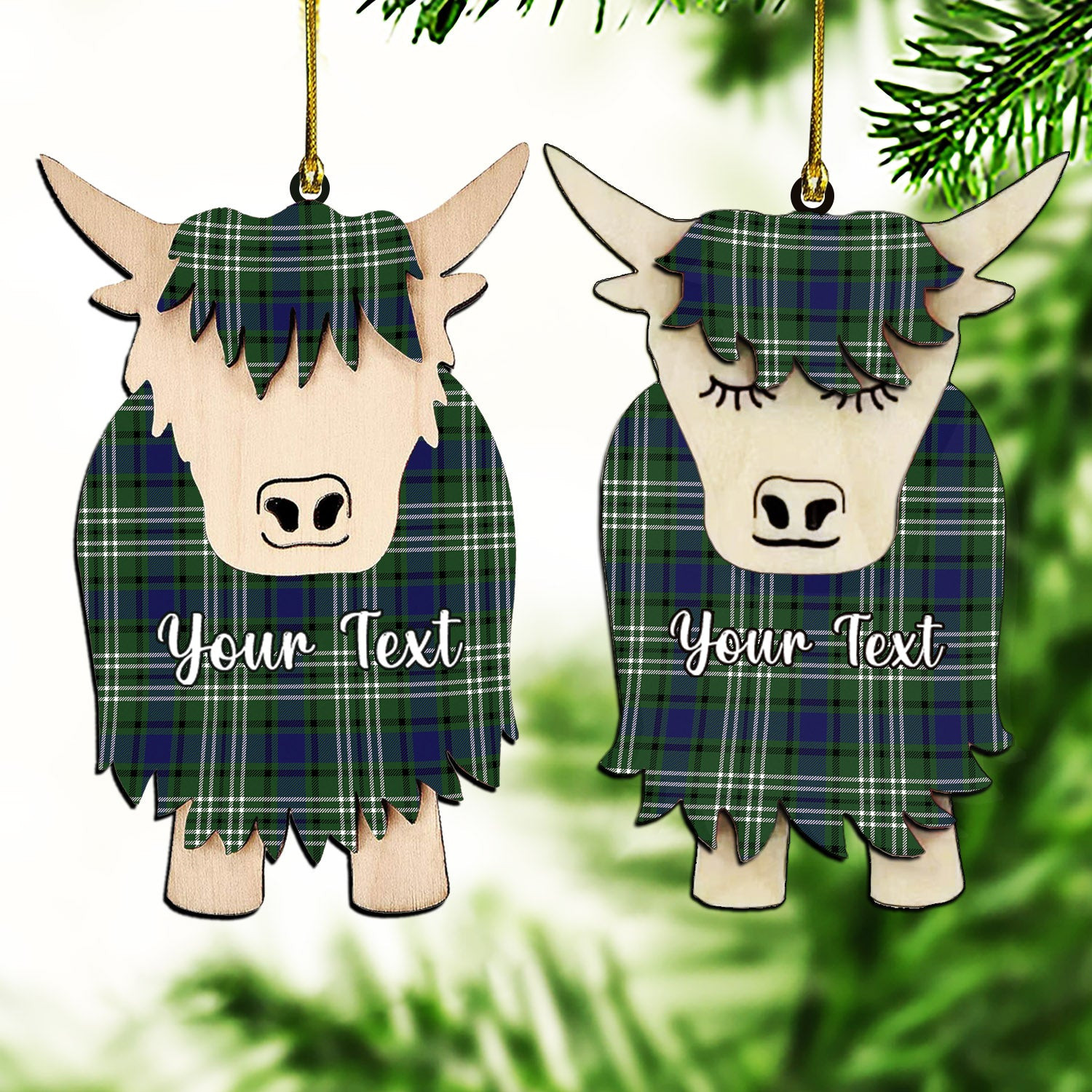 ScotsTee Shop Scottish Swinton Couple Tartan Highland Cow Ornament Acrylic