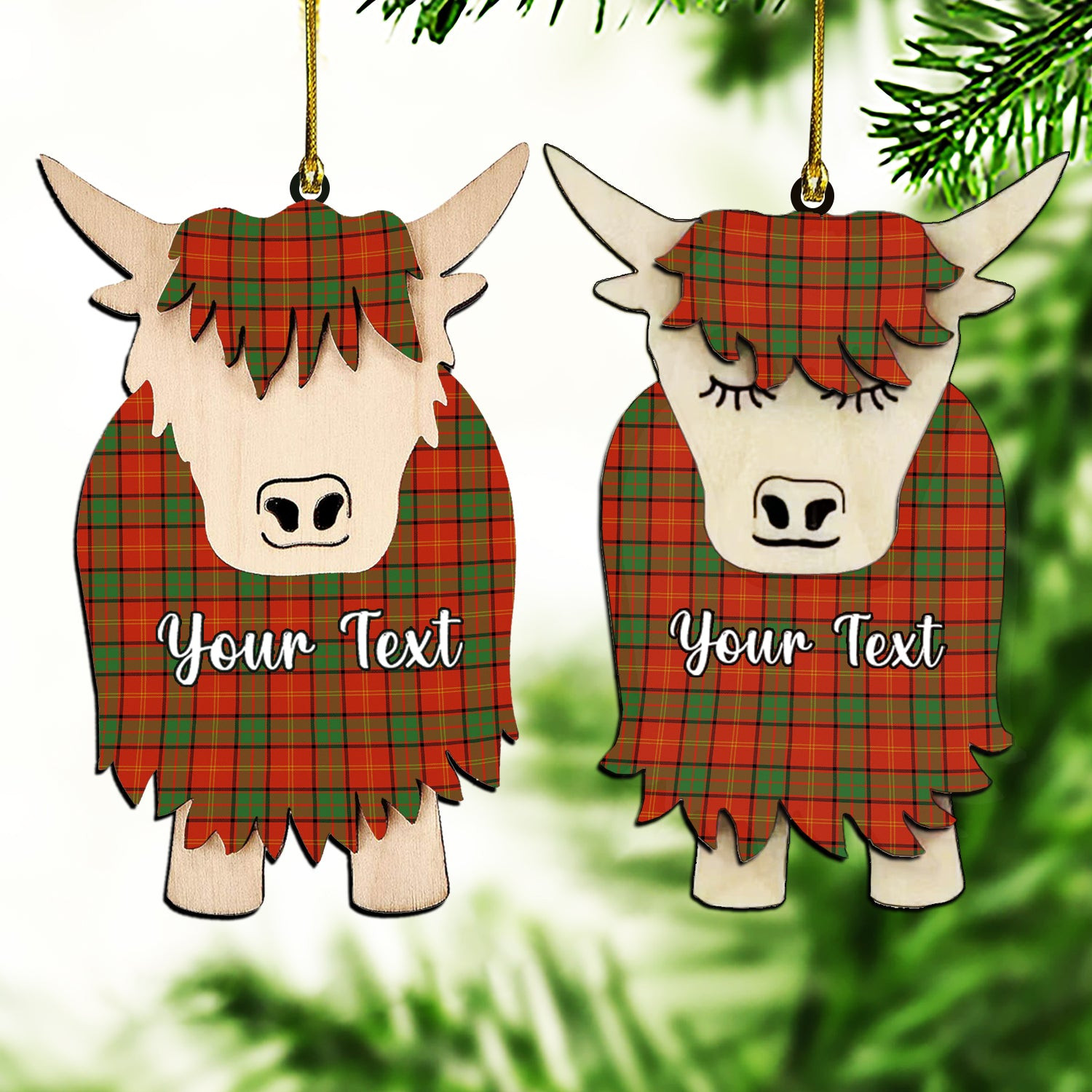 ScotsTee Shop Scottish Kirk Ancient Couple Tartan Highland Cow Ornament Acrylic