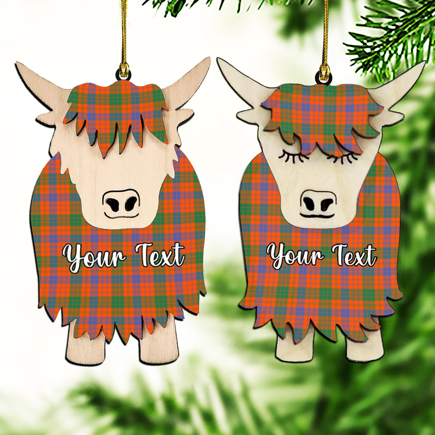 ScotsTee Shop Scottish Ross Ancient Couple Tartan Highland Cow Ornament Acrylic