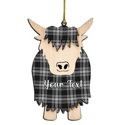 ScotsTee Shop Scottish Menzies Black and White Couple Tartan Highland Cow Ornament Acrylic