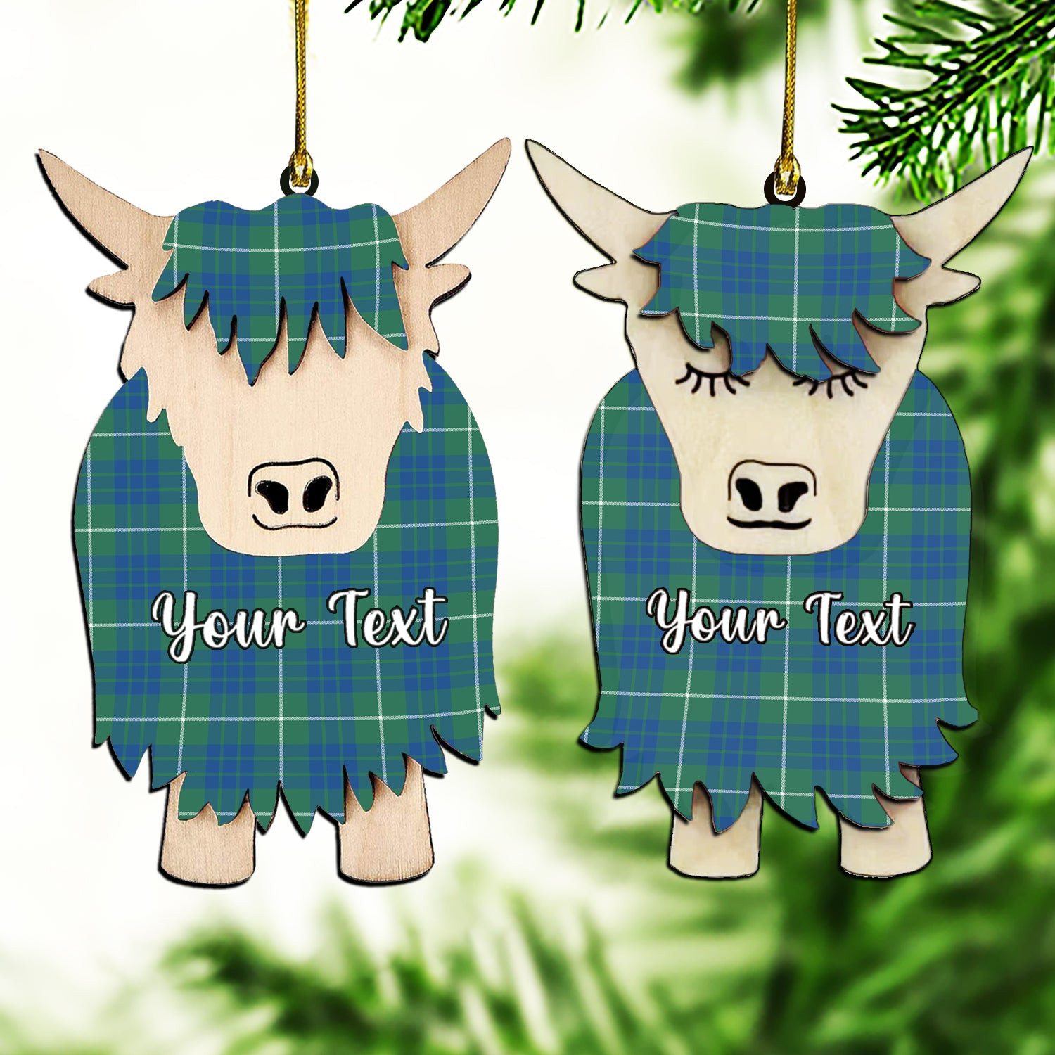 ScotsTee Shop Scottish Hamilton Hunting Ancient Couple Tartan Highland Cow Ornament Acrylic
