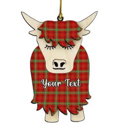 ScotsTee Shop Scottish Morrison Red Modern Couple Tartan Highland Cow Ornament Acrylic