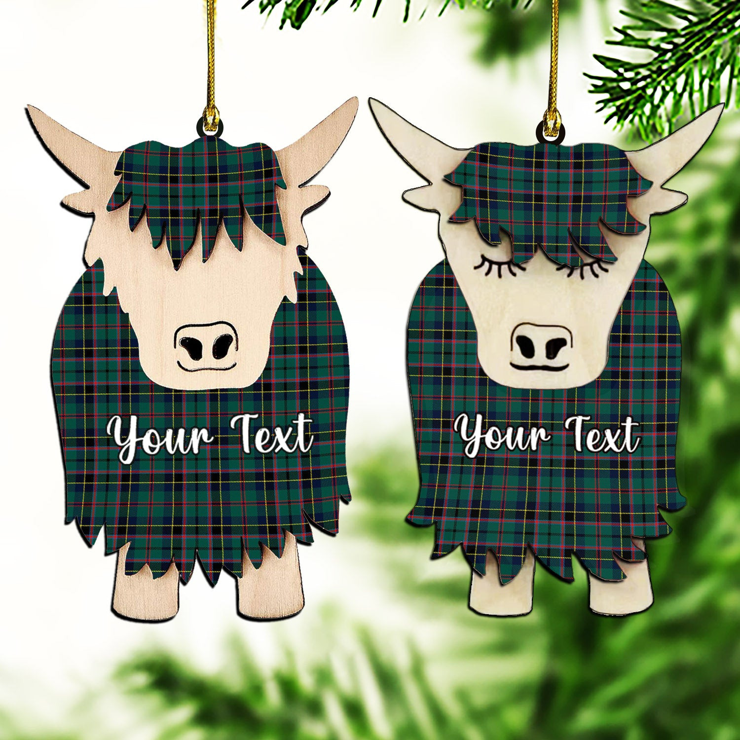 ScotsTee Shop Scottish Stevenson Modern Couple Tartan Highland Cow Ornament Acrylic