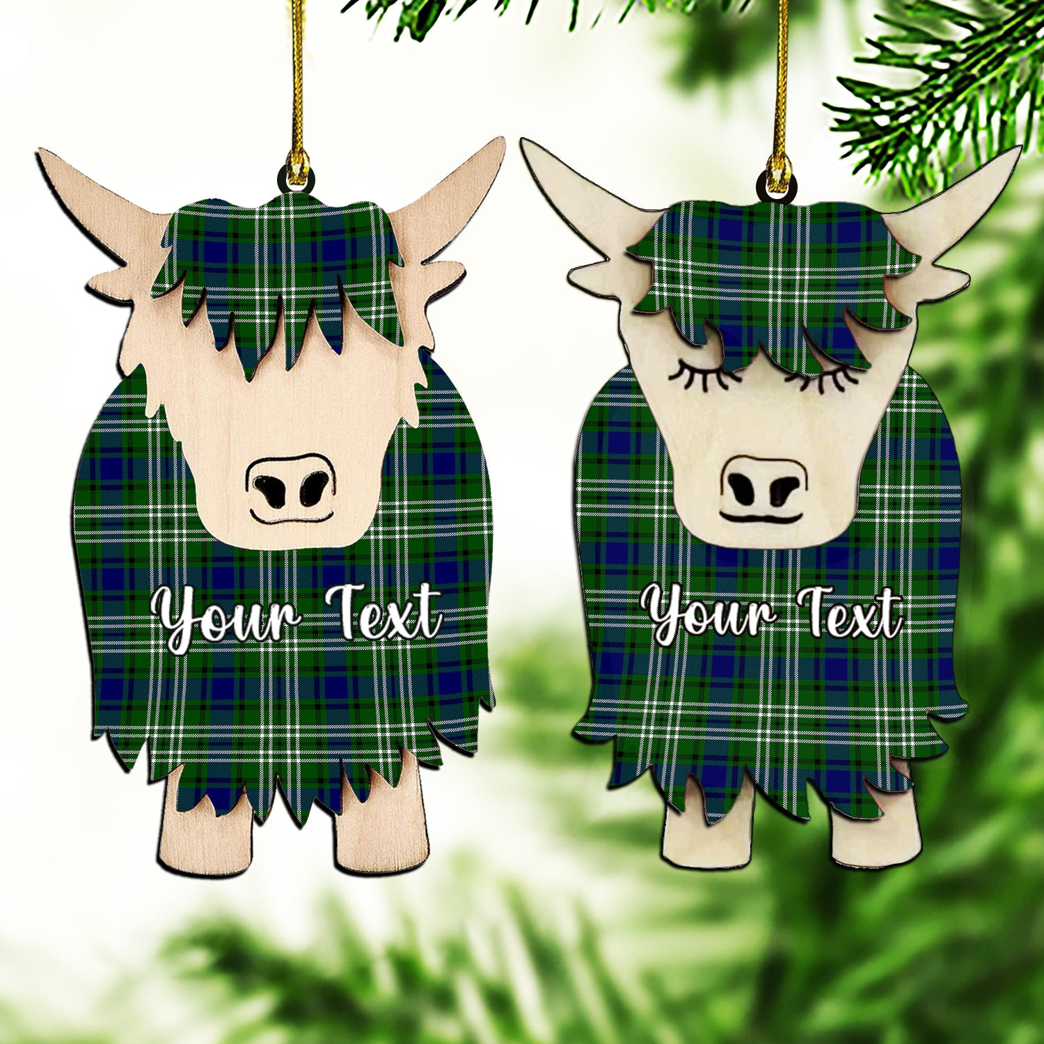 ScotsTee Shop Scottish Learmonth Couple Tartan Highland Cow Ornament Acrylic