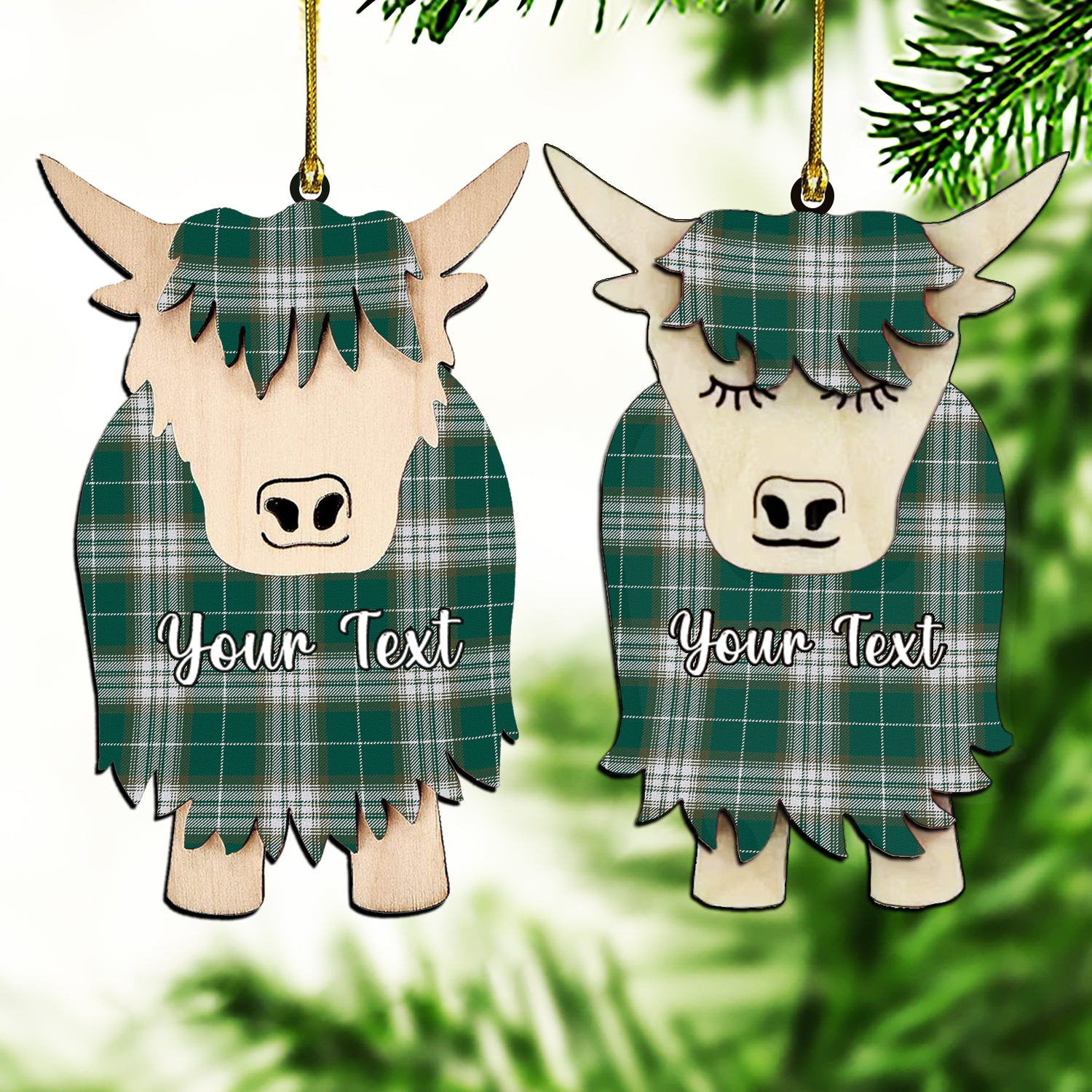 ScotsTee Shop Scottish Kelso Modern Clan Couple Tartan Highland Cow Ornament Acrylic