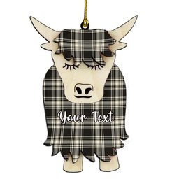 ScotsTee Shop Scottish Menzies Black & White Ancient Couple Tartan Highland Cow Ornament Acrylic