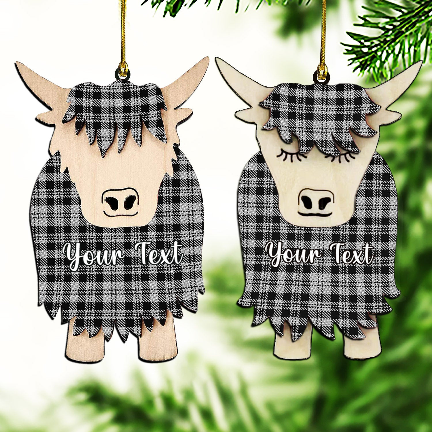 ScotsTee Shop Scottish Scott B&W 1850 Couple Tartan Highland Cow Ornament Acrylic