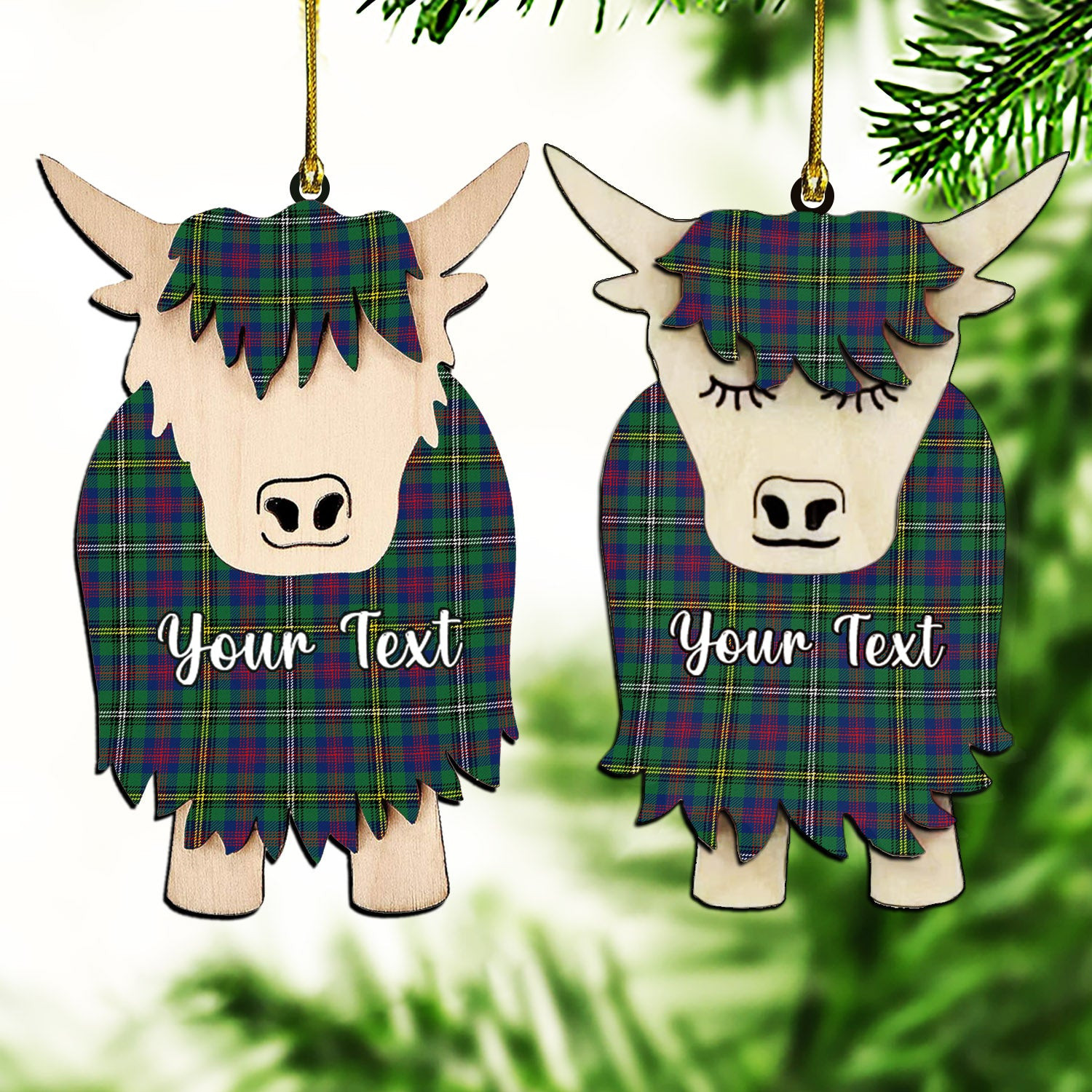 ScotsTee Shop Scottish Wood Modern Couple Tartan Highland Cow Ornament Acrylic