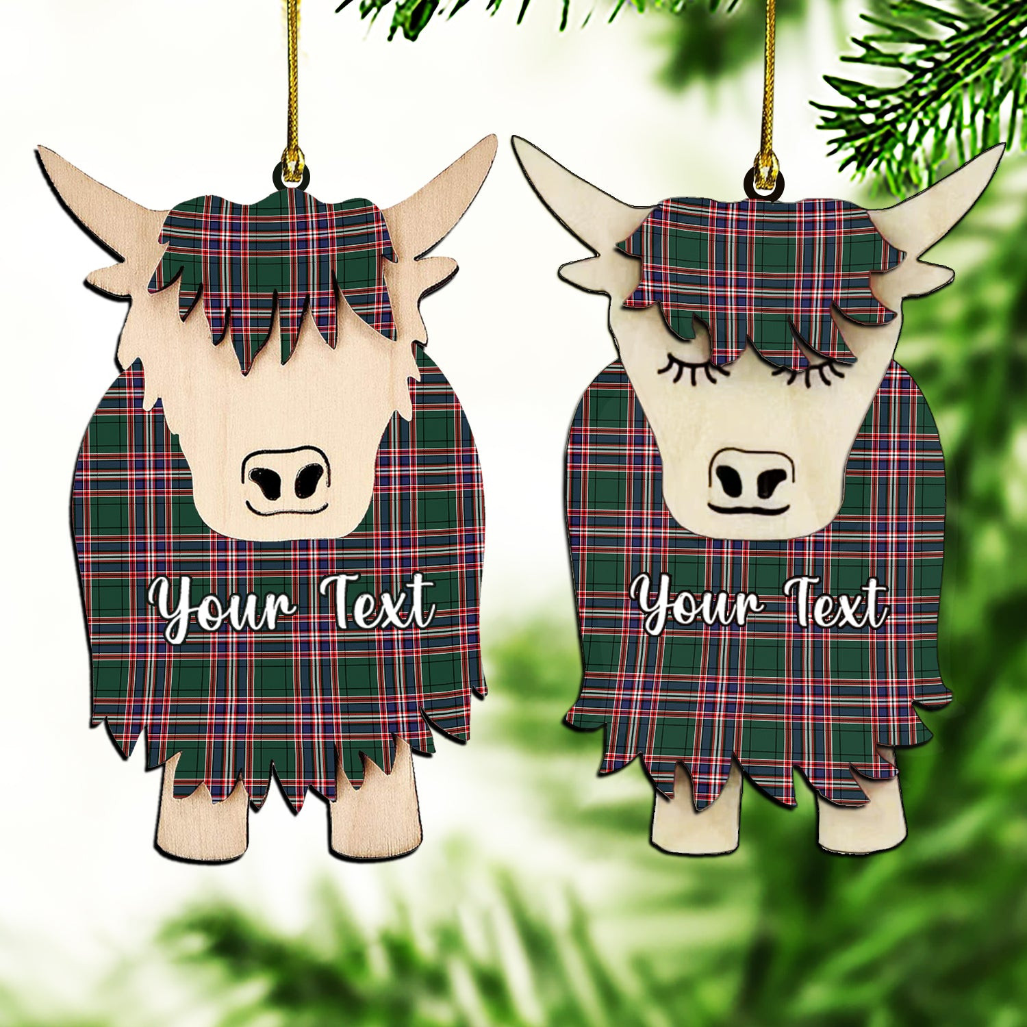 ScotsTee Shop Scottish MacFarlane Hunting Modern Couple Tartan Highland Cow Ornament Acrylic